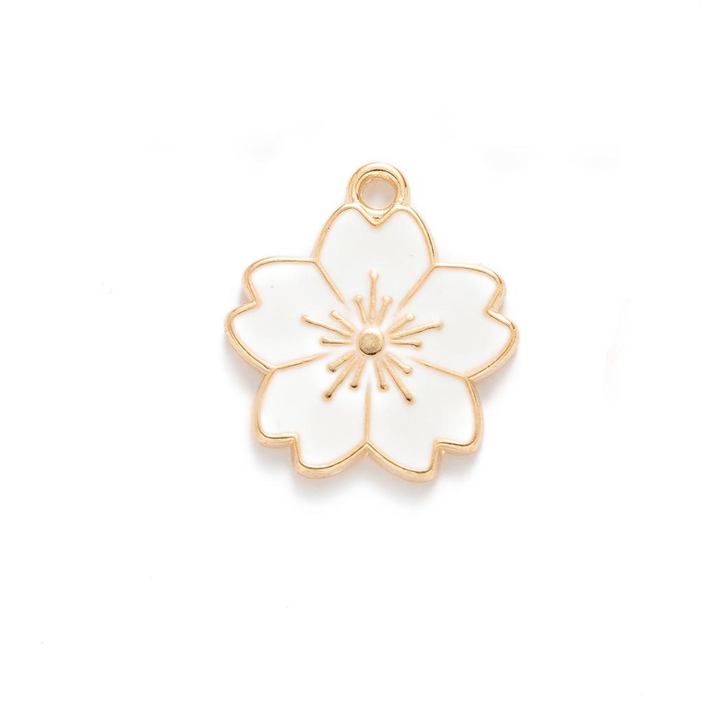 Cherry Blossom Enamel Charms  -  13x16mm  Mini  Pendants  for  DIY Jewelry Making, Earrings,  Necklaces  &  Bracelets