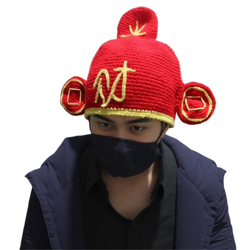 Fortune God Hat For Festival Celebration Comfortable Knitted Beanies Hat For Traditional Festival And Cultural Gathering