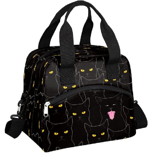 AUUXVA Insulated Lunch Bag Box for Women Cute Frog Reusable Lunch Box Cooler Tote Bag for Adult Lunch Container for work Picnic (Black Cat) Black Cat