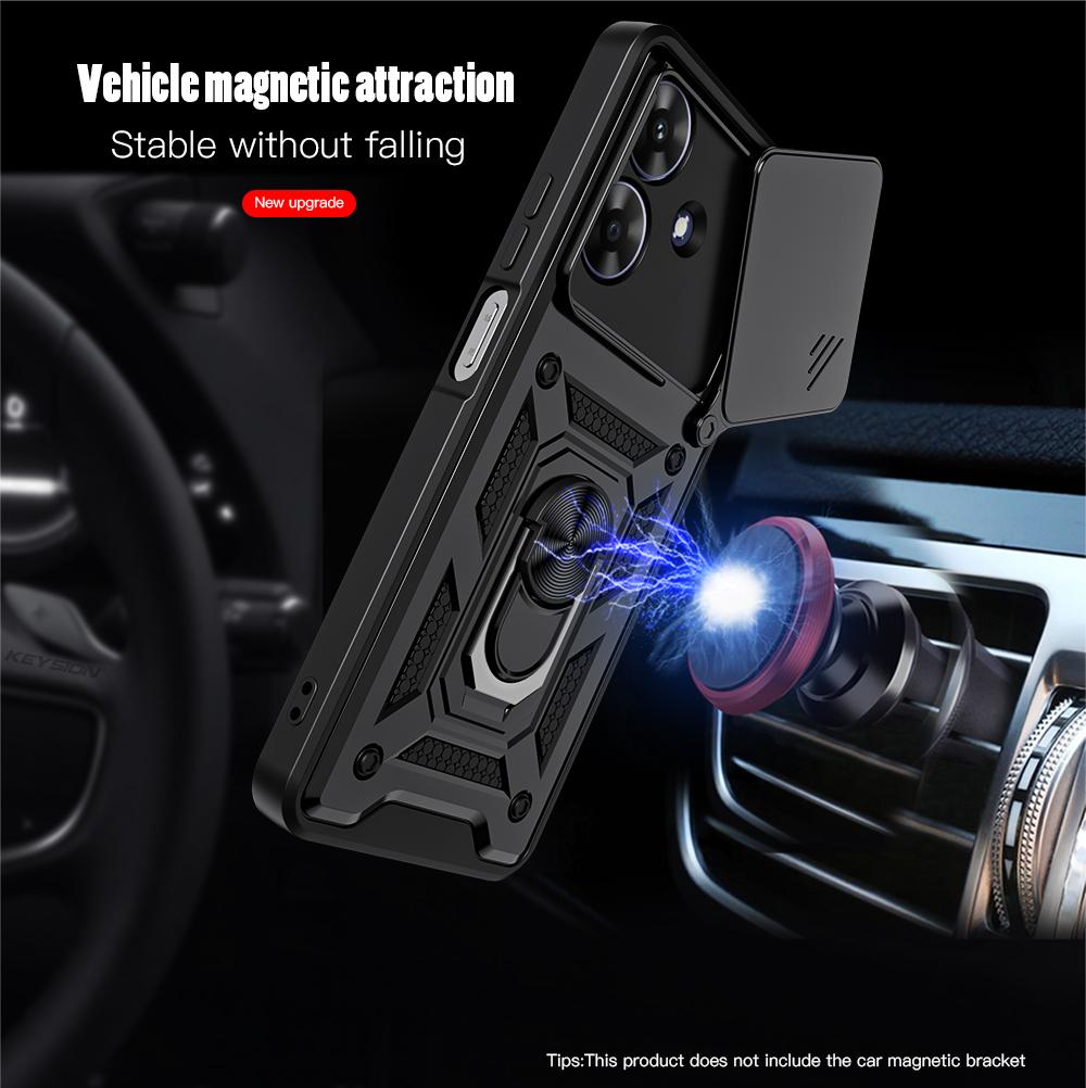 KEYSION Shockproof Armor Case for Realme Note 60 60X Slide Camera Protection Ring Stand Phone Back Cover for Realme Note 60X