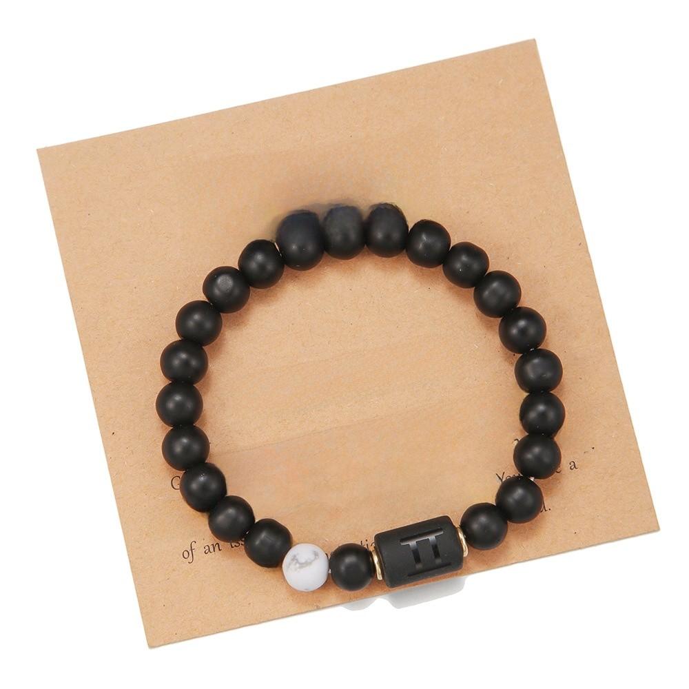 Twelve Constellations Beaded Elastic Bracelet For Men And Women With Black Matte Agate For Travel Gifts