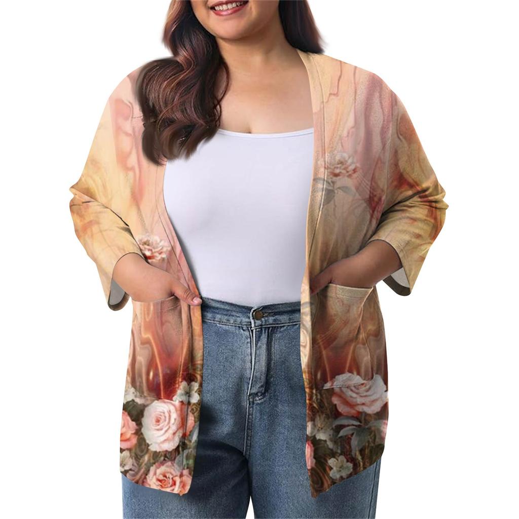 Women's Fall And Winter Fashion Casual Soild 3/4 Sleeve Mid-Length Cardigan Jacket