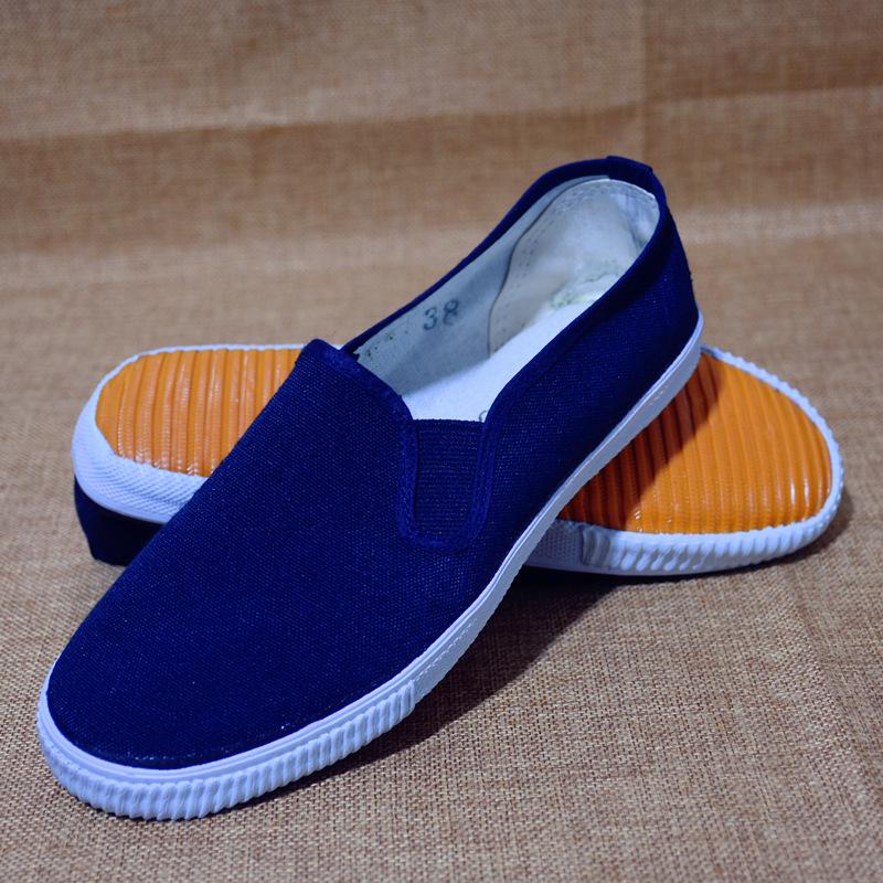 HWF White Canvas Slip-On Non-Slip Work Shoes, Blue & White Sneakers with Luthai Tendon Sole for Men & Women
