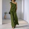 2-teilige Outfits für Damen Sommer One-Shoulder Ärmelloses Oberteil und Weitbeinige Hose Passendes Lounge-Set mit Taschen