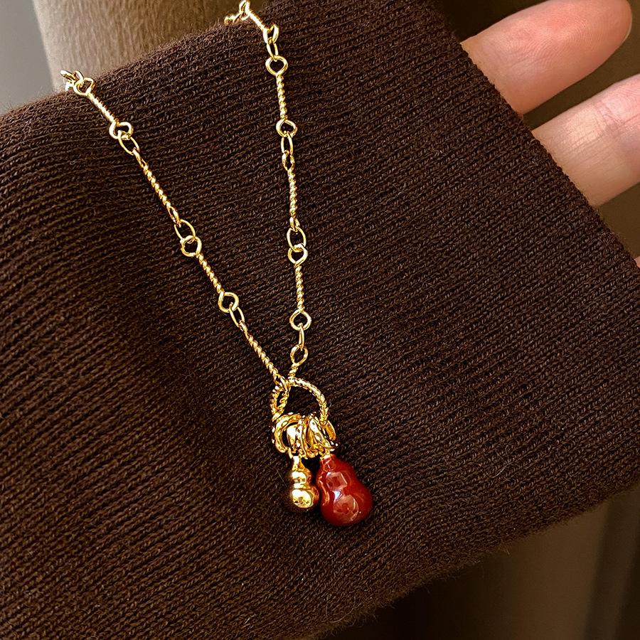 18k real gold electroplated red oil drip gourd pendant necklace temperament personalized collarbone chain necklace