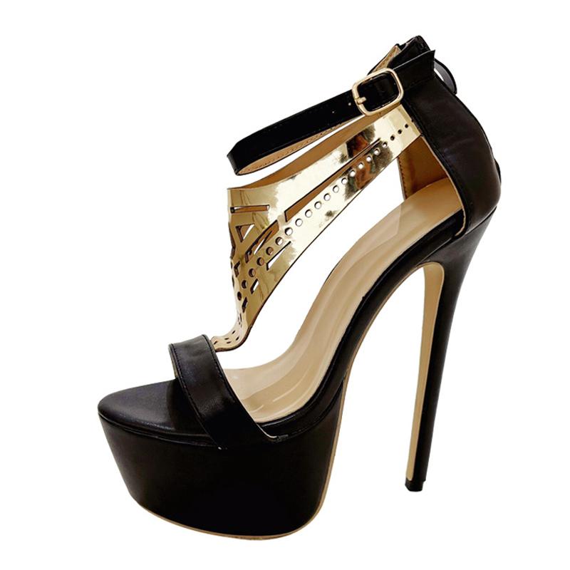 

Designer Hollow Out Metal Strap Women Platform Sandals Fashion Open Toe Zip Extreme High Heels Runway Shoes Size 35-42 35 чёрный