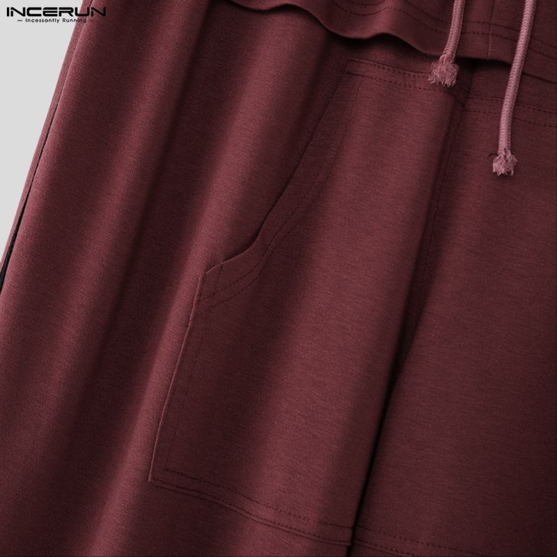 INCERUN Men Ruffled Elastic Waist Casual Long Sports Pants Trousers