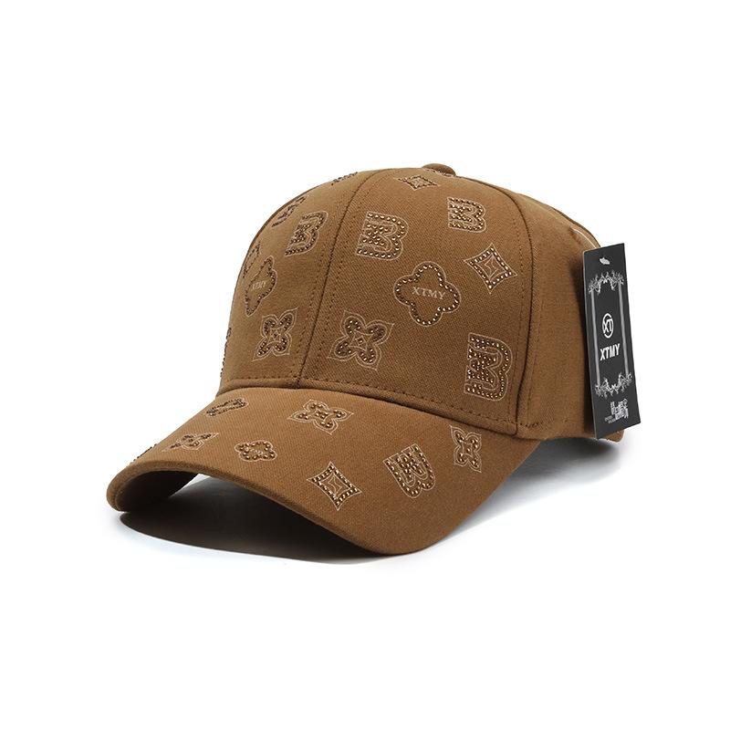 

Versatile Baseball Cap Shade Sunscreen Cap Big Eaves Hot Diamond Printed Bent Eaves Version Retro Men s and Women s Cap Adjustable (54-62CM) хакі