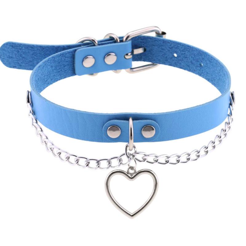 1Pc Punk Women Harajuku Heart Religion Cross PU Leather Choker Necklaces Punk Gothic Spike Rivet Collares Bell Torques Jewelry