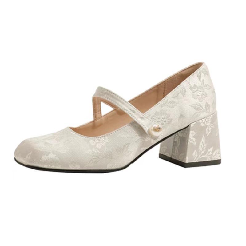 Print Random High Heels Shoes Women Mary Jane Shallow Sandals 2024 Fashion Brand New Lolita Shoes Summer Pumps Dress Mujer Shoes