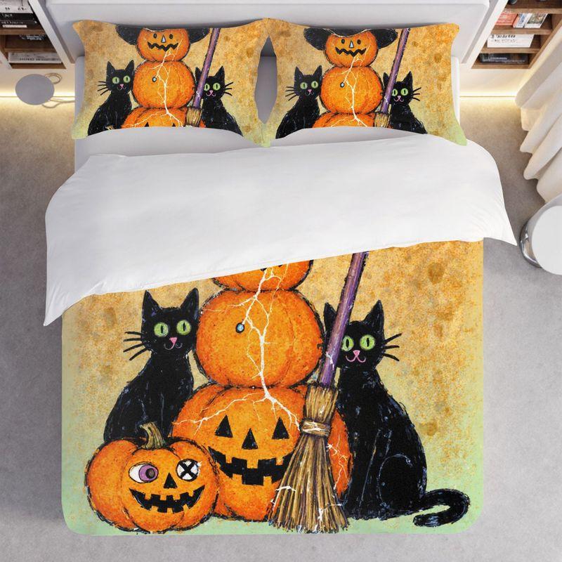 3-Piece Bedding Pillowcase Quilt Cover Set Halloween Pumpkin Black Cat 2D Digital Printing Suitable For Bedroom Dormitory Decor