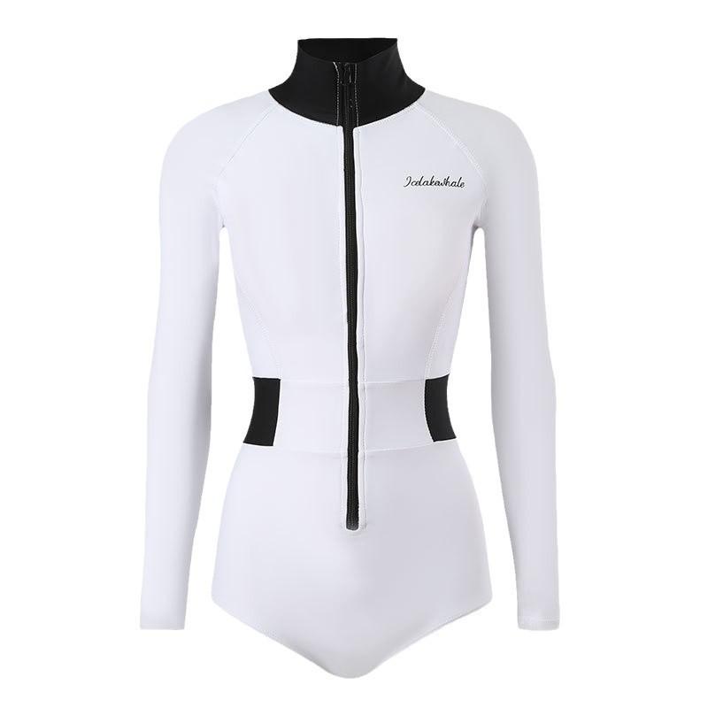Womens Modest Long Sleeve One-Piece Swimsuit With Built-in Pad Quick-Dry Coverage Surfing Pool