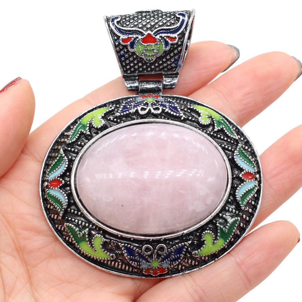 1Pc, Boho Energy Natural Stone Oval Pendant, Reiki Healing Crystal Charms for DIY Women's Necklace Accessories, Halloween Jewelry Making Craft Gift