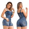 Women Jeans Cropped Pants Overalls Jumpsuits Poled Distressed Casual Fit