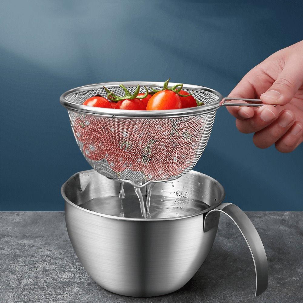 2 Stück/Set Großes Fassungsvermögen Edelstahl Sieb Feinmaschiges Lebensmittelsieb Abgießen von Pasta