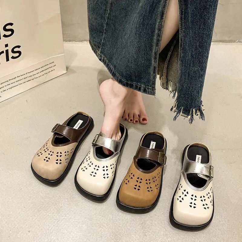 Fashion 2025 New Summer Hot Sale of The Season Women's Retro Polka Dot Slip-On Half Slippers Open Toe Mules Polyurethane Outerwear
