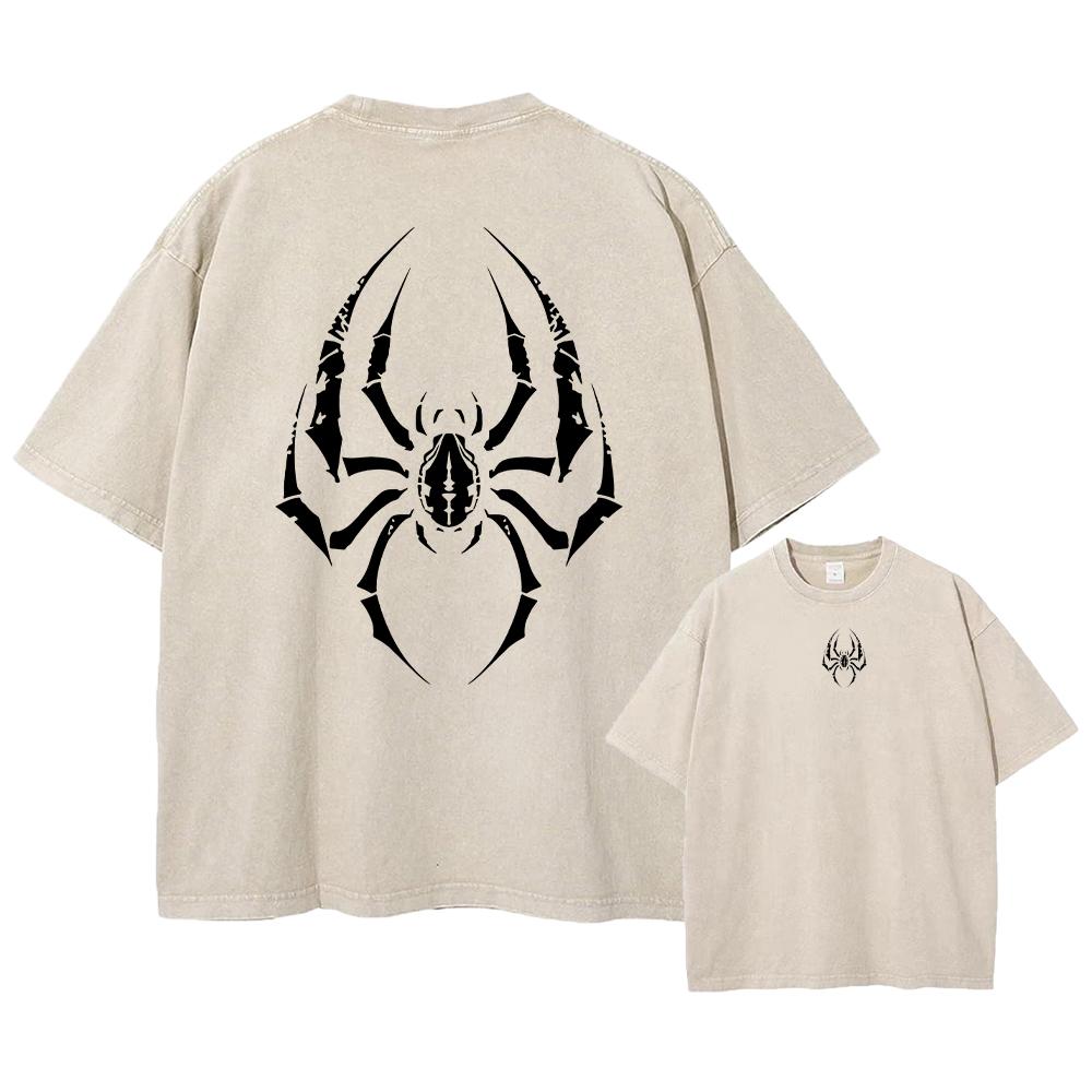 Summer Casual Washed TShirt Fashionable And Creative Spider Print Pure Cotton Short Sleeved Street Hip Hop Base Layer