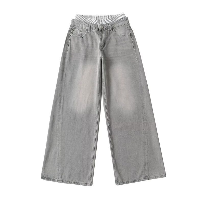 

Хорошая пара брюк! Американская версия Пэчворк Релаксация Закон Коллапс Мешковатые Штаны Свободные Стройнящие Прямые Широкие Джинсы Женские Gray S