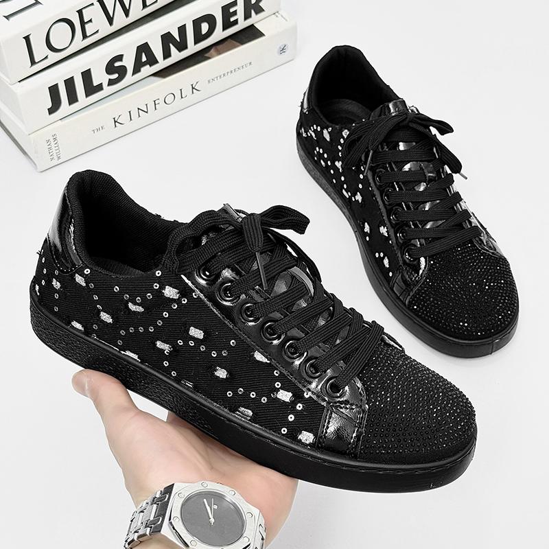 Fashion Sneakers Casual Men Designer Rivet Bling Punk Board Shoes Fashion Microfiber Leather Fabric Height Increased Flat Platform Shoes