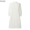 ZANZEA Women Casual Stand Collar Loose Long Sleeve Dress