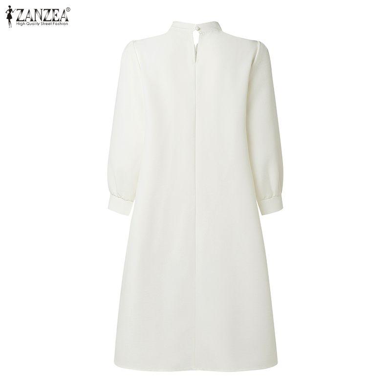 ZANZEA Lässiges, lockeres Langarmkleid für Damen mit Stehkragen