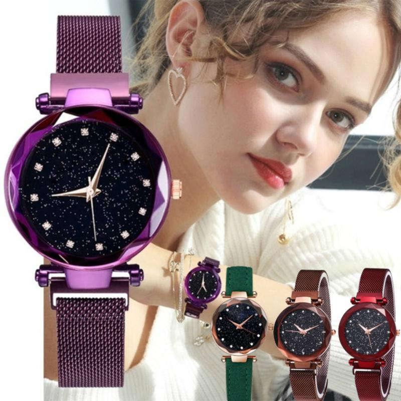 Stainless Steel Magnetic Mesh Belt Women Watch Starry Sky Quartz Watch