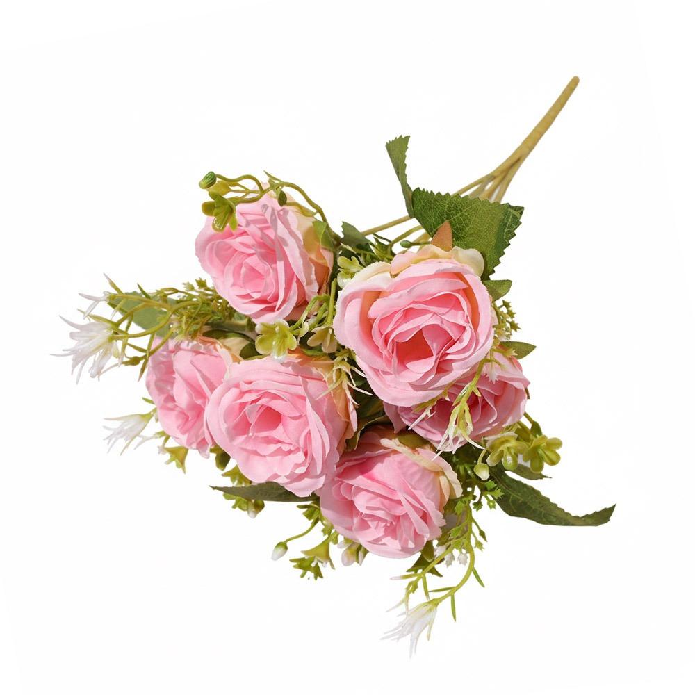 7 Heads Rose Artificial Flowers Silk Petals Green Leaves Simulation Flower Rose Multicolor Scene Landscaping Faux Rose Flower