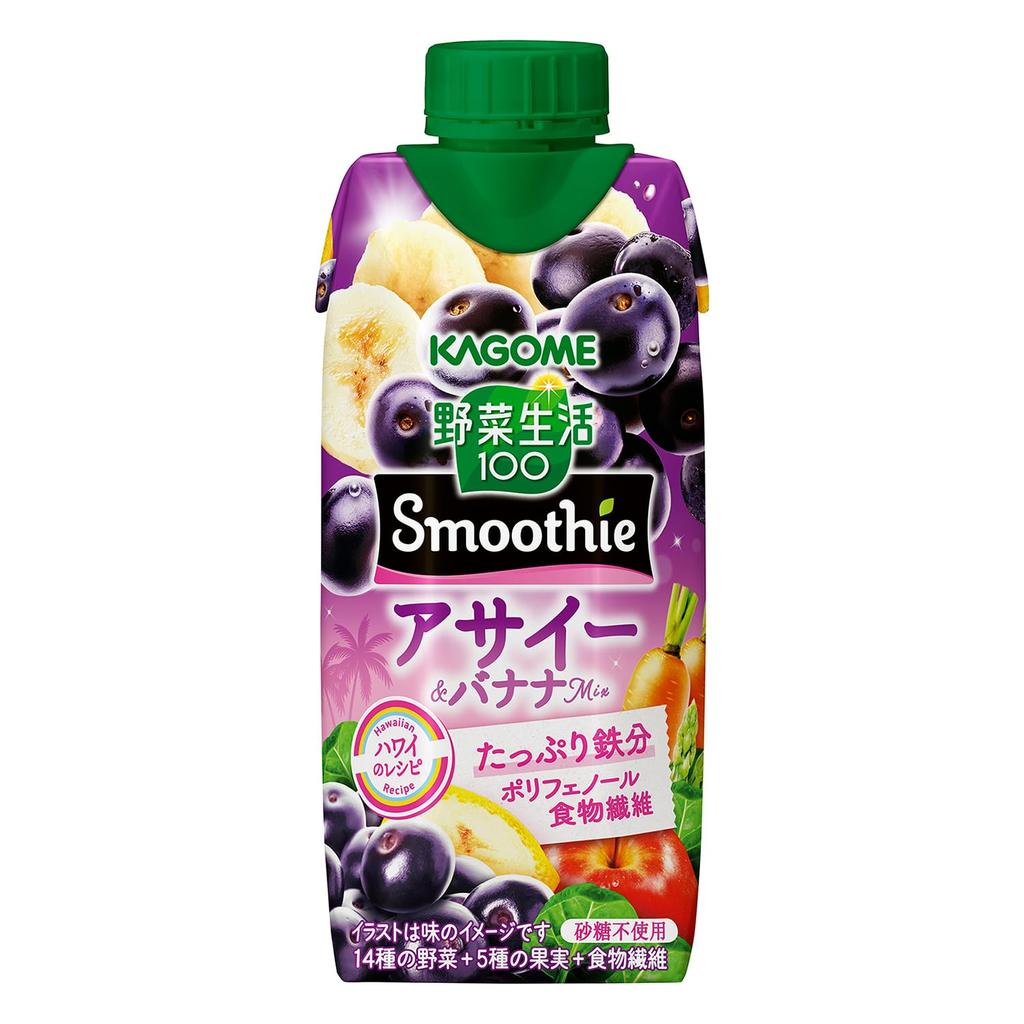 Kagome Vegetable Life 100 Acai Banana 330ml X 12 Bottles Dietary Paper Carton with Smoothie, & Mix, (sugar-free, Iron, Polyphenols, Fiber, Cap)