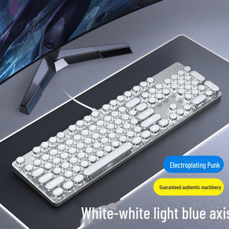 Wired TK100 Retro Steampunk Mechanical Gaming Keyboard with Blue Axis and Knob