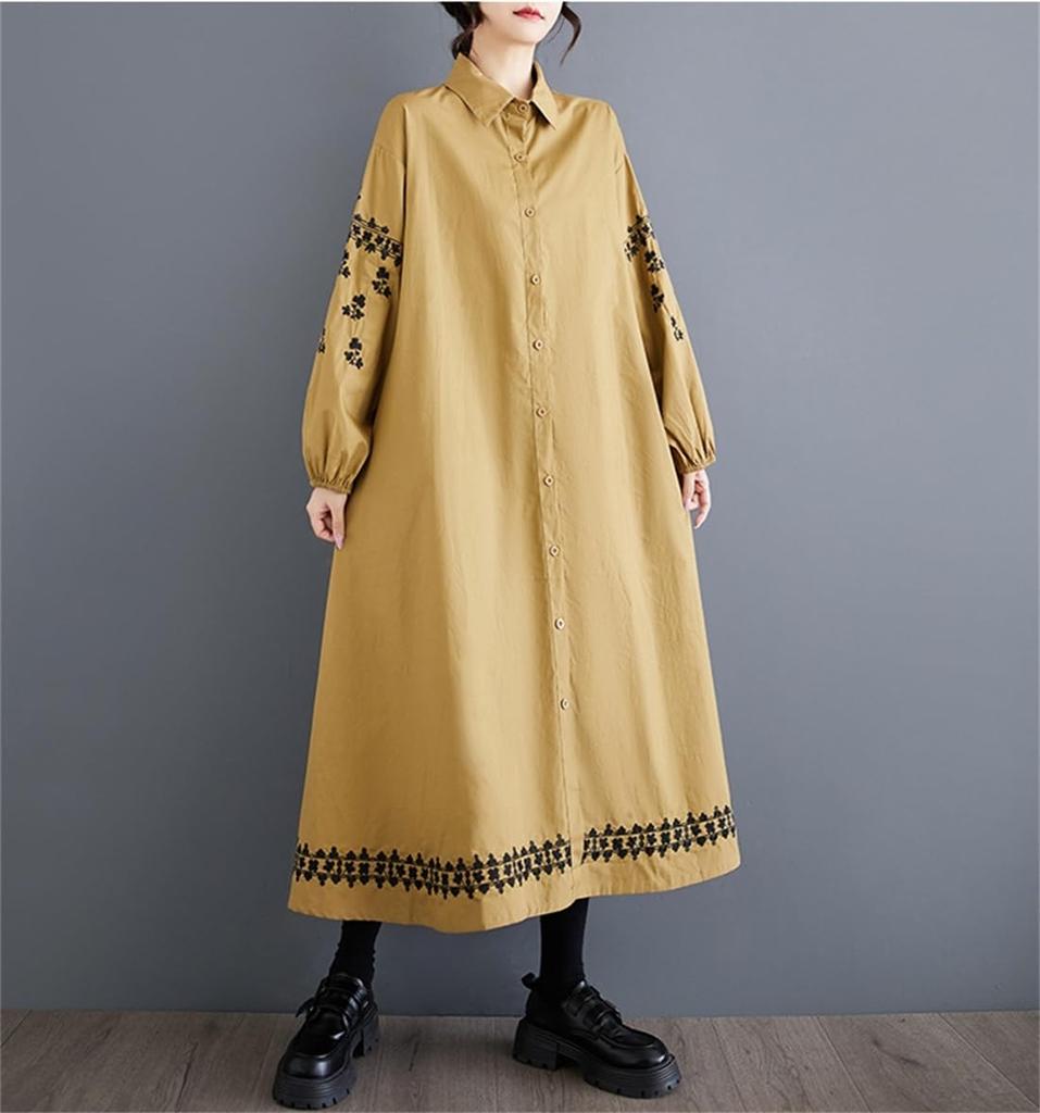 Hemd Langer Trenchcoat Langer Midi 2 Farben B in Einheitsgröße Passt [Mohokyo] Damenkleid, Tunika, Kleid, Mantel, Ärmel, Länge, Kragen, Strickjacke, Stilvoll,