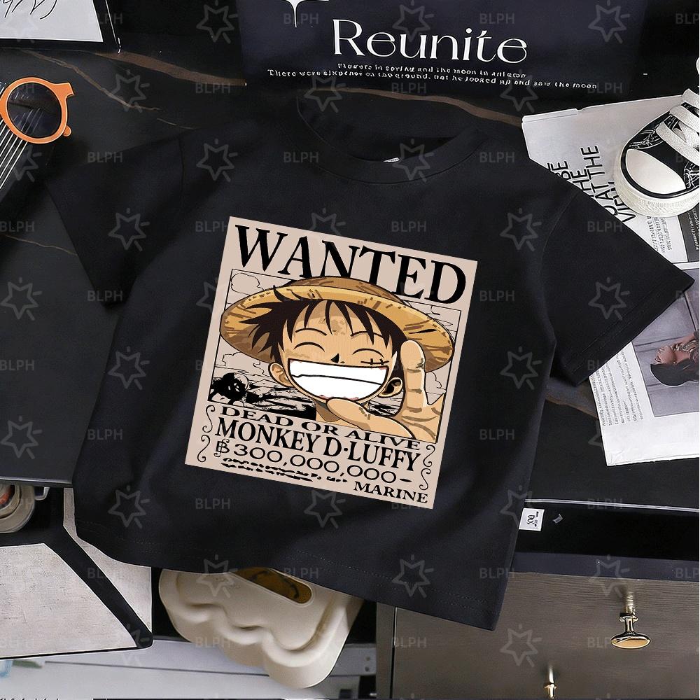 One Piece Luffy Wanted Poster Kids TShirt Cute Cartoon Graphic Tee for Boys Girls Soft Cotton Short Sleeve TShirt for Casual