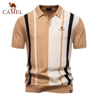 Polo de punto de manga corta con solapa y bordado de verano 2025 para hombre, nuevo, a rayas, con retazos, talla grande, de manga corta.