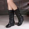Women's Minimalist Black Mid-Calf Boots Casual Wedge Heel Slip-Resistant Shoes