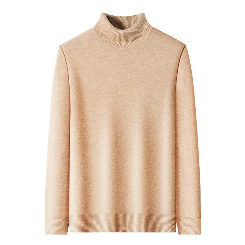 Men's High Neck Knit Sweater - Warm Solid Color Pullover for Middle-aged and Young Men