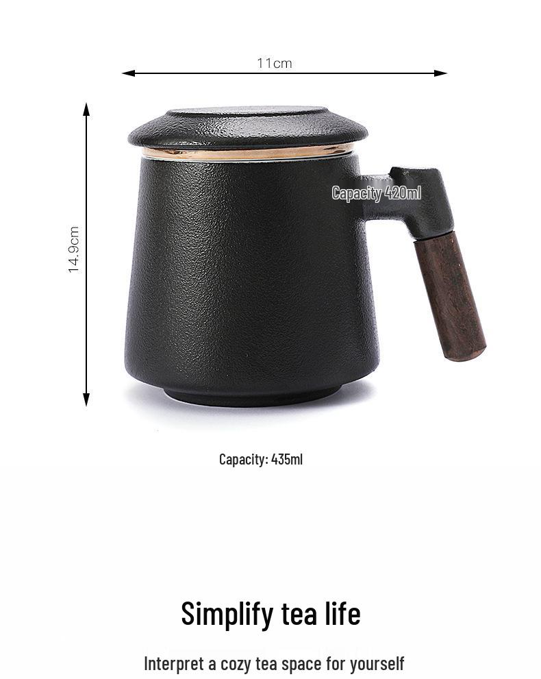 Wooden Handle Ceramic Filtered Tea Cup with Gift Box