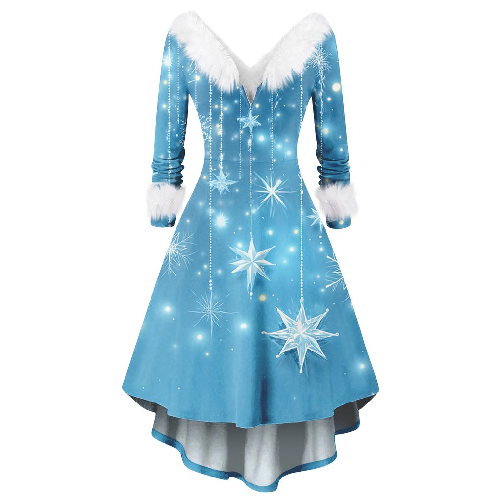 Women's Fashionable Casual Fitted Christmas Print Party Long-Sleeved Dress