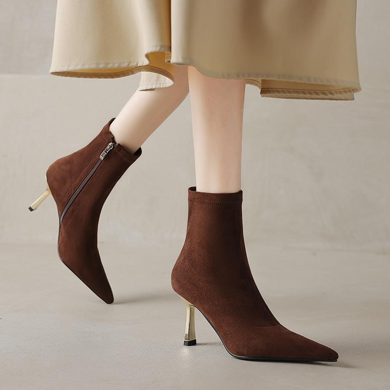 Fashion 2024 New Autumn Women Boots Pointed Toe High Heel Shoes Women Concise Zipper Stretch Boots for Women Fall Shoes