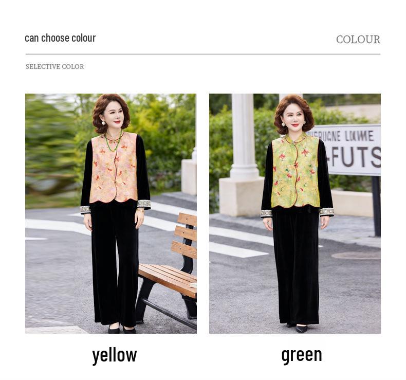 Elegant Spring 2026 New Chinese Style Women's Three-Piece Suit – Sophisticated Vest Look for Middle-Aged and Elderly.