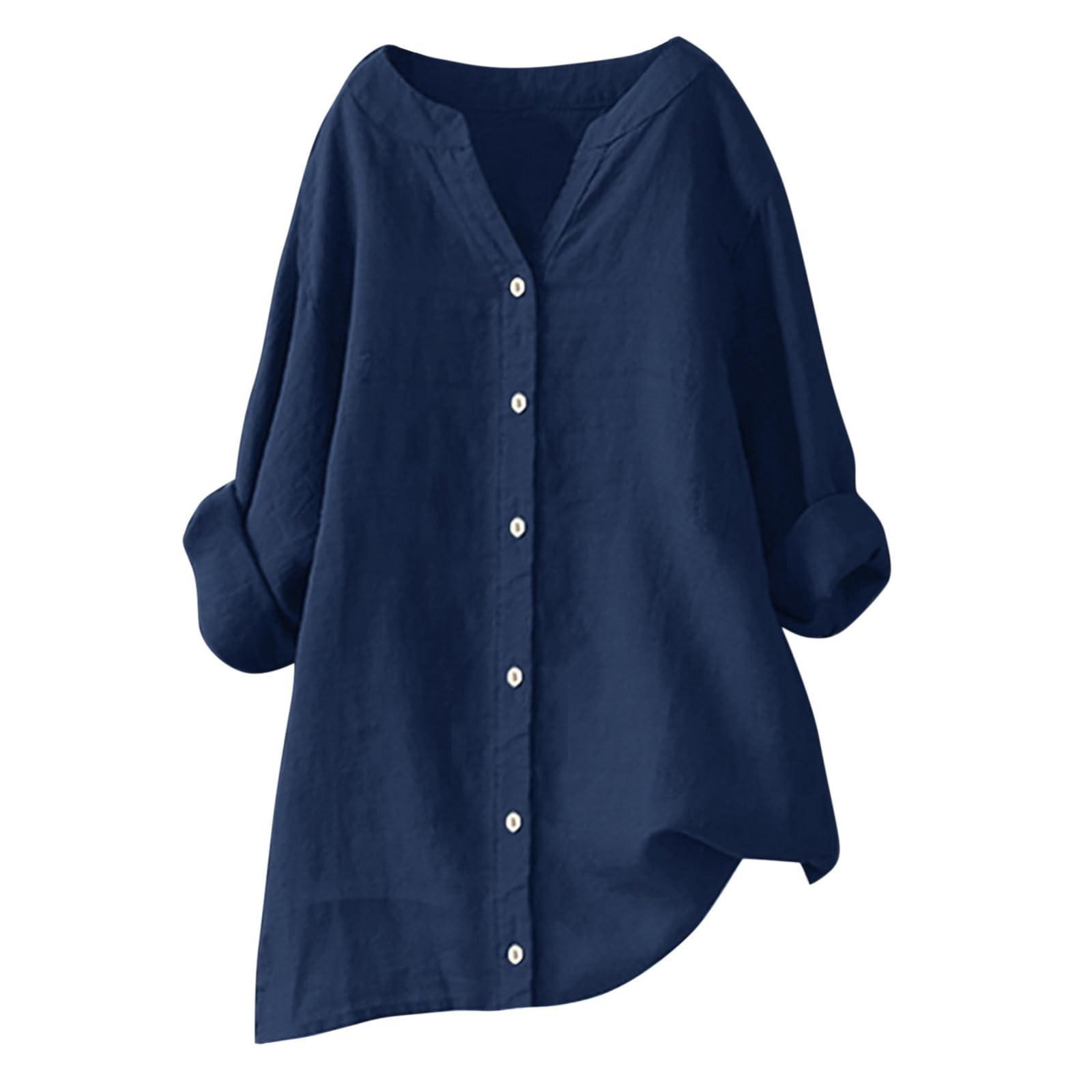 

Women s Long Sleeve Button Color Loose Shirt Casual Shirt XL Темно-синій