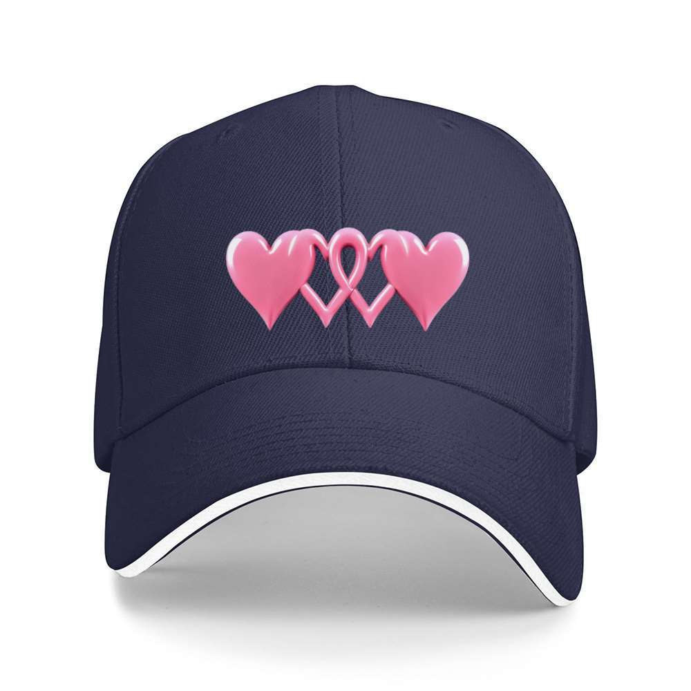 Three Interlocking Pink Hearts Baseball Cap Polyester Casual Adjustable Unisex Gift Baseball Cap