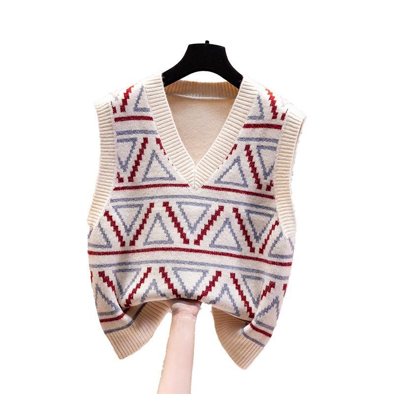 Veste Femei Decolteu V Patchwork Stil Preppy Coreean Elegant Potrivit cu Orice Femme Larg Harajuku Chic Pulovere Fără Mâneci Îmbrăcăminte Exterioară Casual