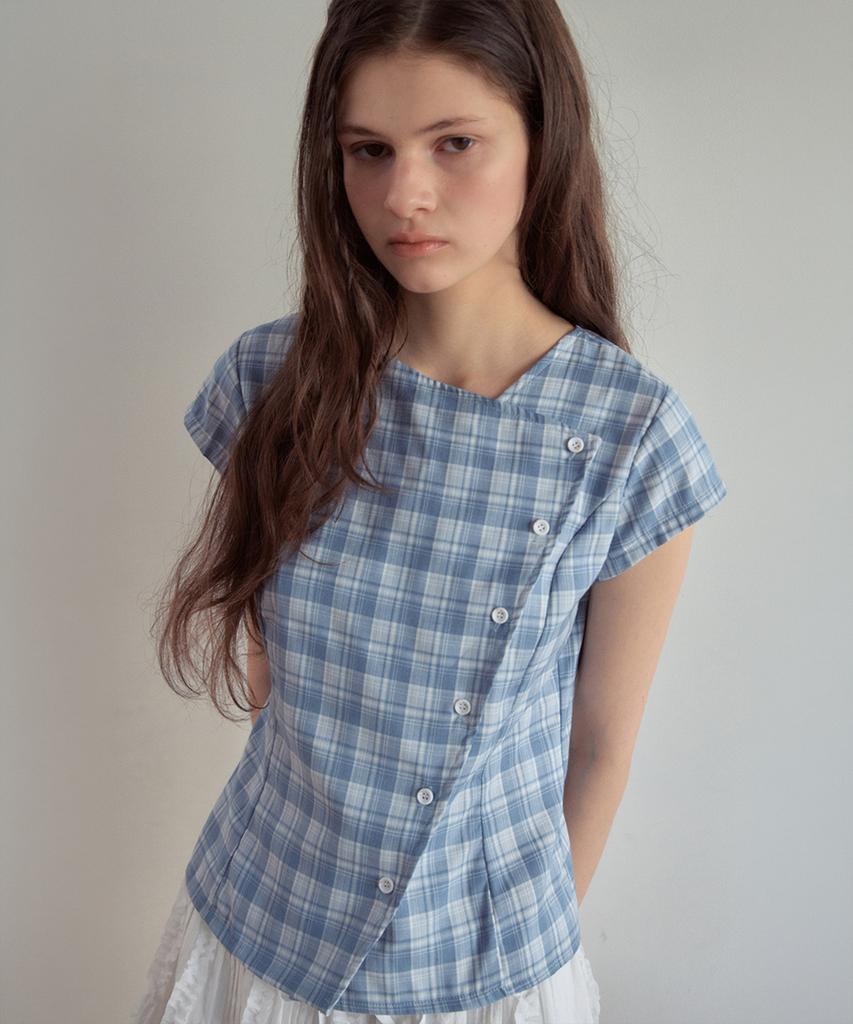 Aueonoseuteljia Asymmetrical Check Half Shirt_Light Blue(Ob6Bl09)