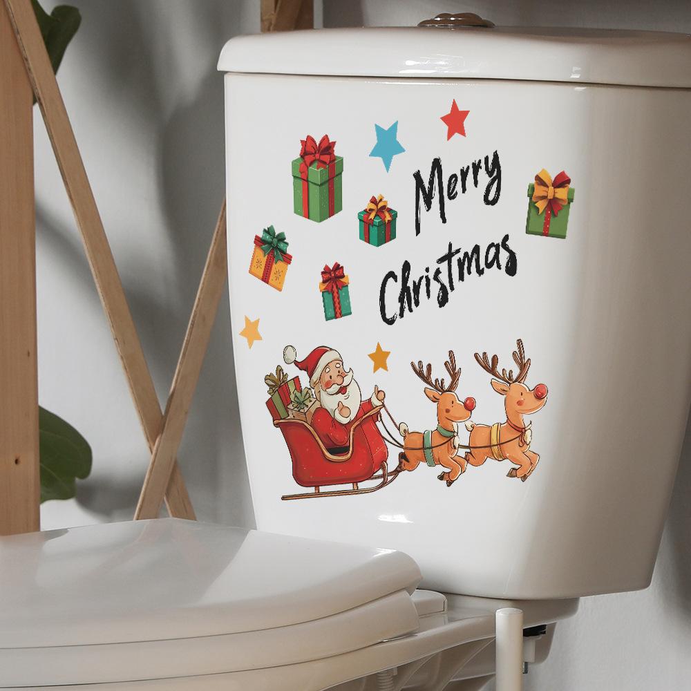 Cartoon Santa Claus Elk Gifts and English Slogan Toilet Stickers for Home Decoration