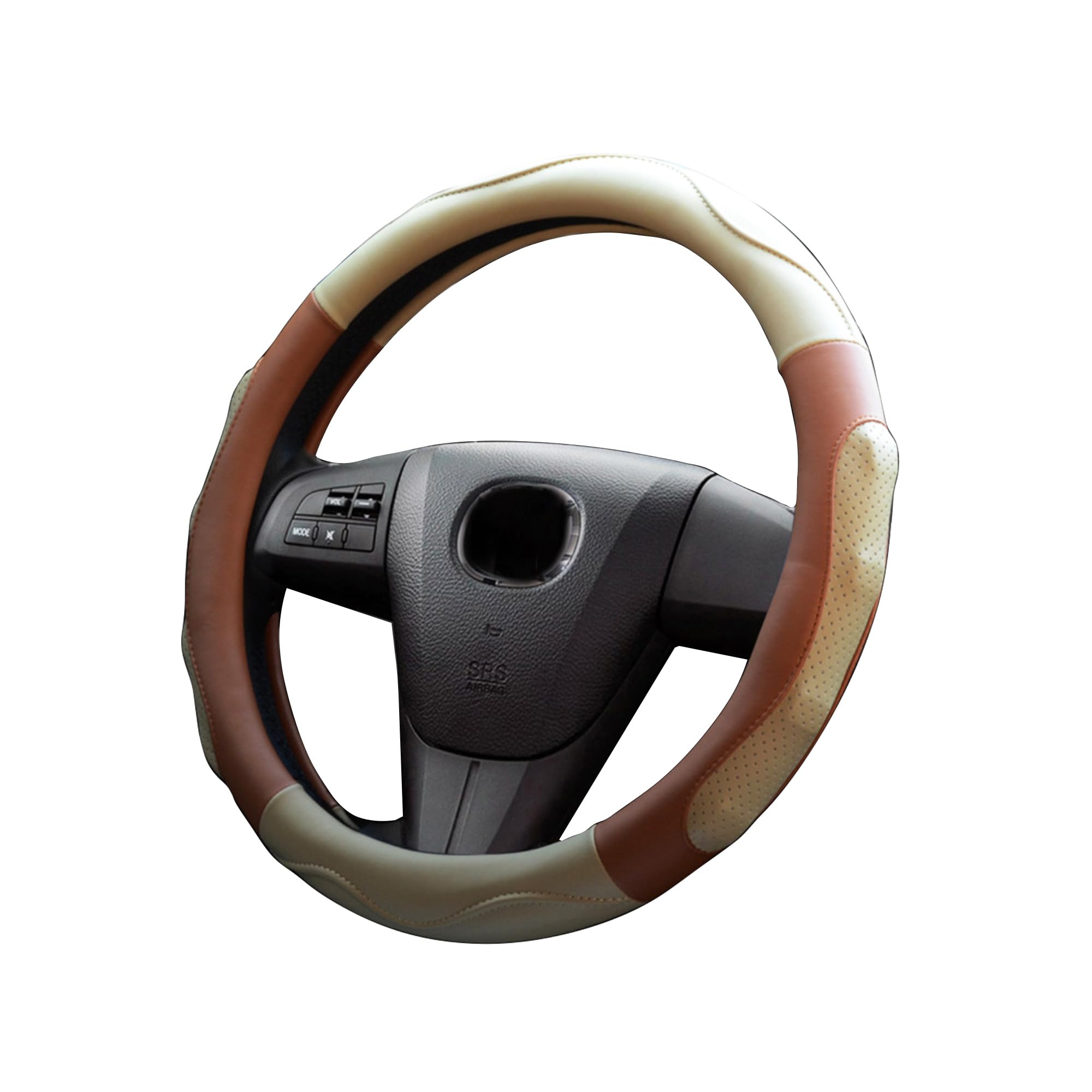 ontto Steering Wheel Fit Sport Soft to the Breathable Microfiber Beige Cover, Style, 38cm, Medium, Touch, Non-Slip, Stain-Resistant, Leather, бежевый