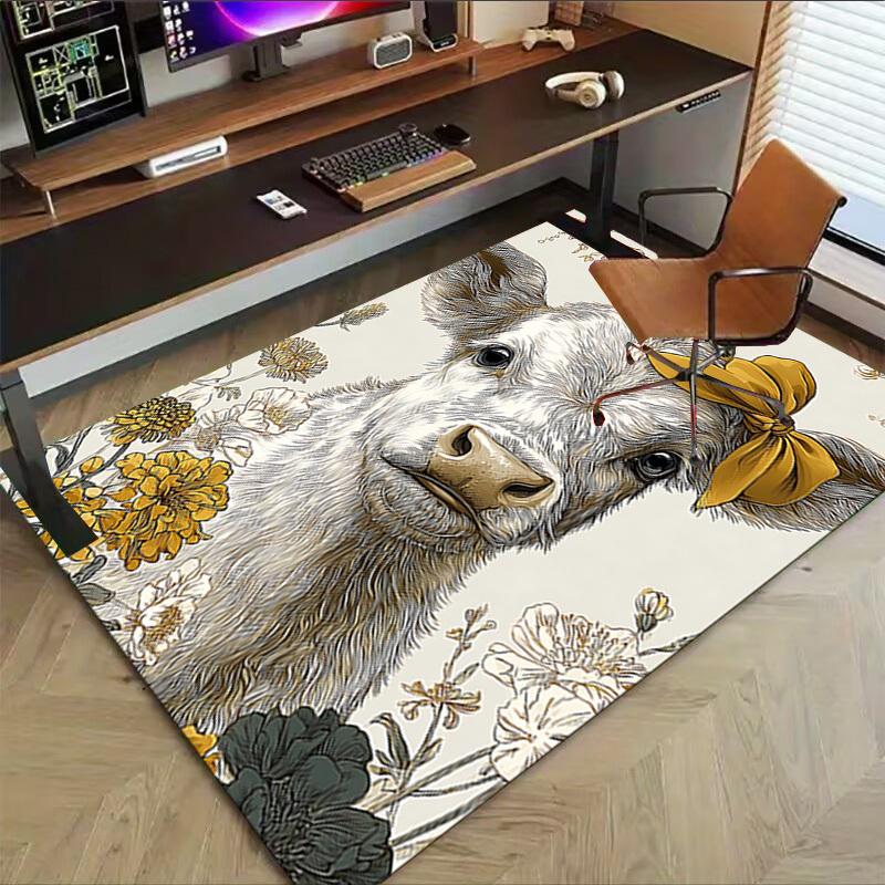 1PC Cow Floral Extra Large Non Slip Floor carpet, Office, family, bedroom Large Area Rug Indoor Rugs, Vibrant Colors