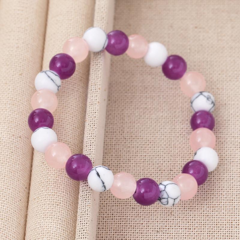 Able 8Mm White Turquoise - Amethyst - Rose Quartz Natural Stone Aura Balancing Sleep Bracelet For Women