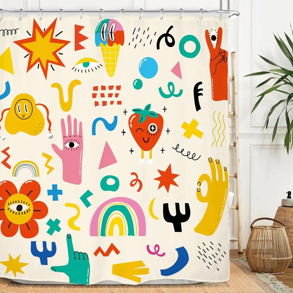 Kids Rainbow Shower Curtain Cartoon Cute Stars Clouds Love Inspirational Quotes Flower Boy Girl Polyester Bathroom Decor Curtain