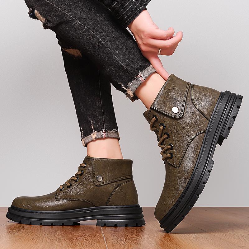 Fashion Fashion Men's Casual Genuine Leather Chelsea Boots Design High Top Shoes Men Winter Plush Snow Boots Classic Comfy Ankle Boots