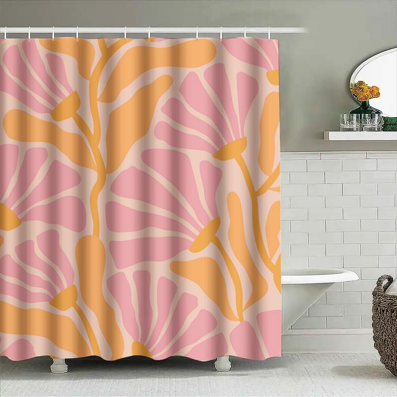 Soft Floral Elegance: Abstract Pink And Orange Pattern Shower Curtain For A Serene And Artistic Bathroom Dcor