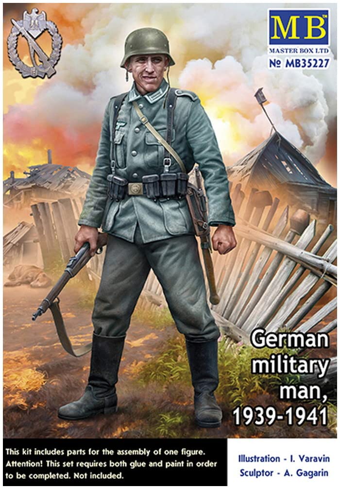 Master Box 1/35 Scale German Wehrmacht Infantry Soldier (1 Figure) 1939-1941 with Small Arms Runner, Plastic Model Kit MB35227